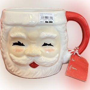 Tag Santa mug “oversize sculpted”/vintage-style w/gift tag attached-28oz-NWT